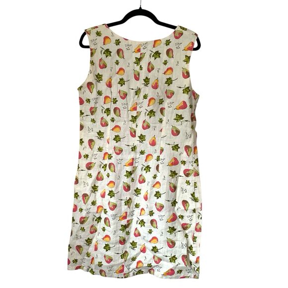 Wooden Ships Dress S 100% Linen Beige Pear Fruit Vintage Funky Cottage Country - Picture 2 of 7
